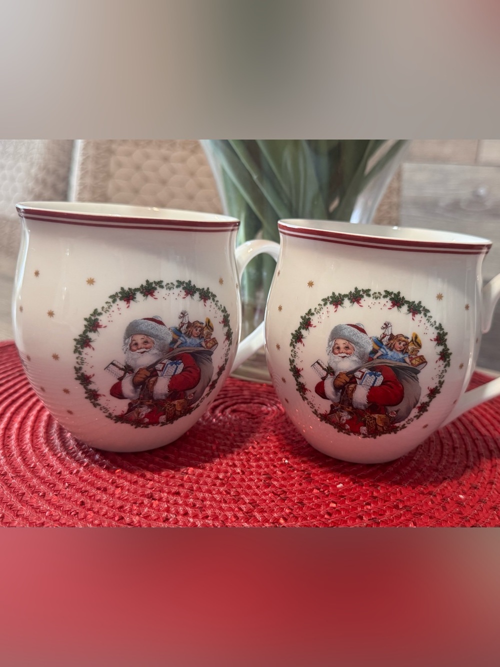 Villeroy & Boch White Ceramic Holiday Mug with Red Trim